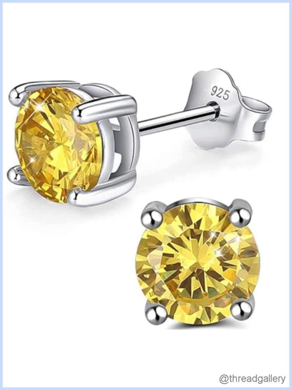 Sterling Silver Yellow CZ Birthstone Stud Earrings 6mm